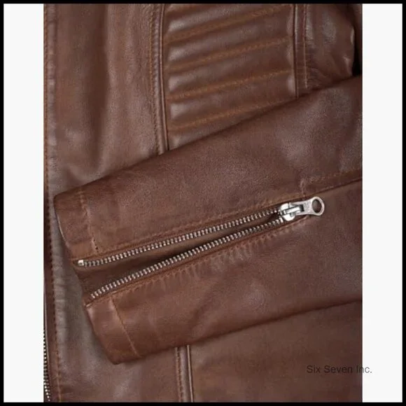 Real Lambskin Leather Jacket Women Slim Fit Long Sleeve Moto Style